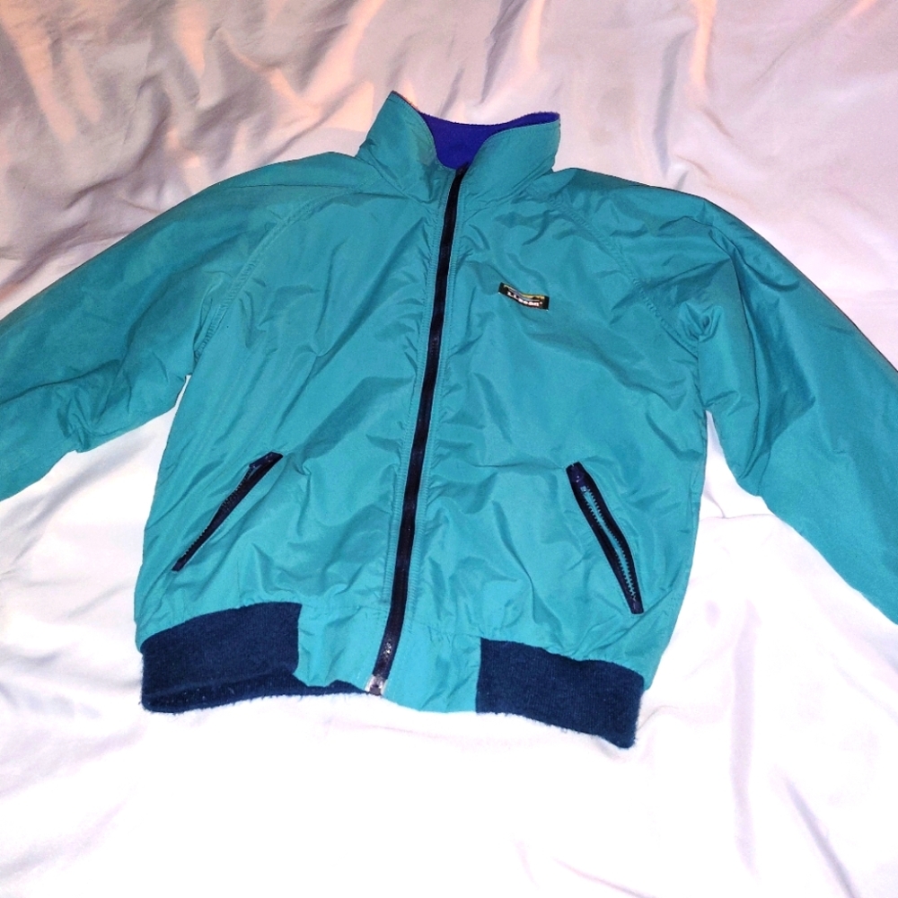 L.L bean Vintage Teal Jacket with Blue Trim